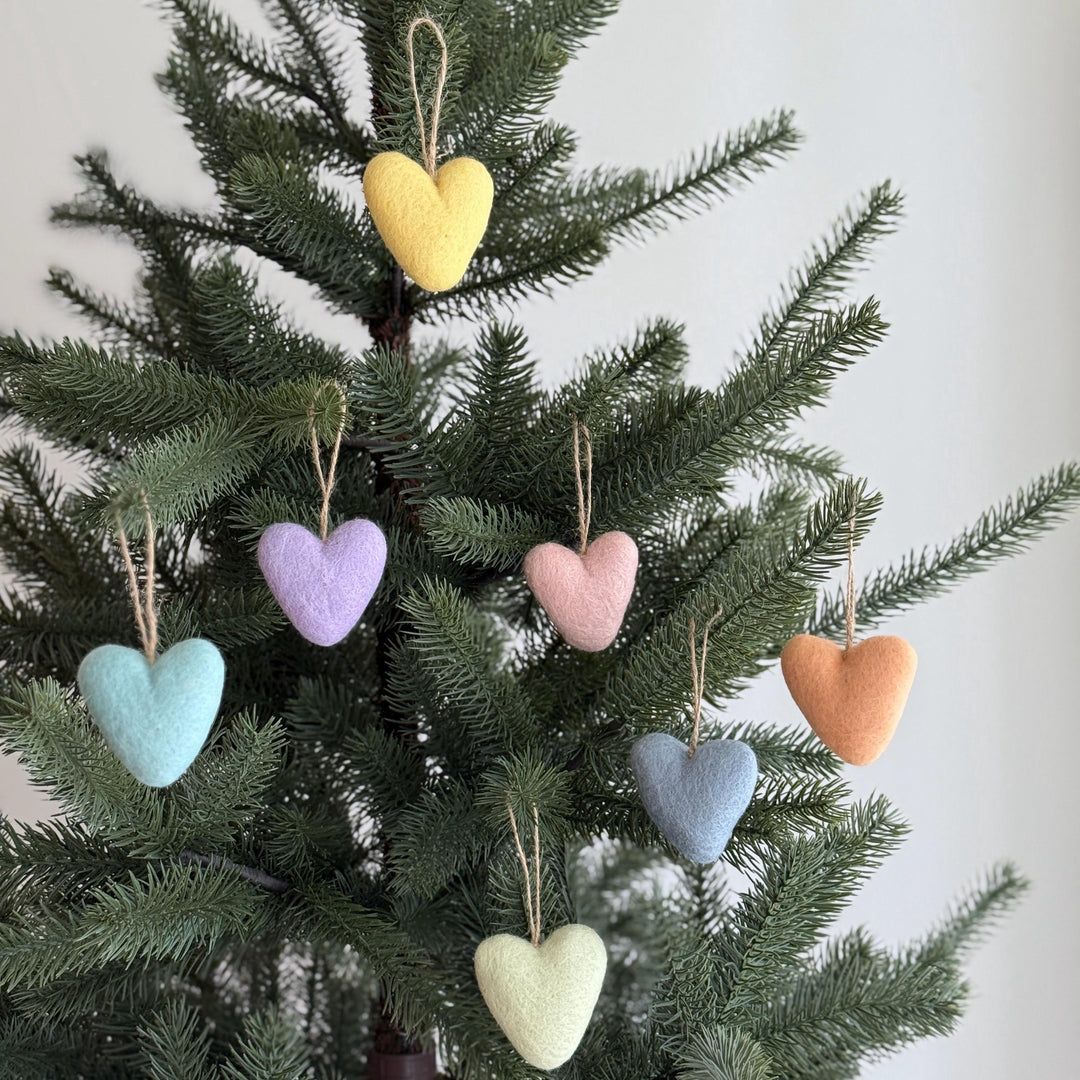 Felt Pastel Heart Ornaments – Set of 7 Wool Decorations