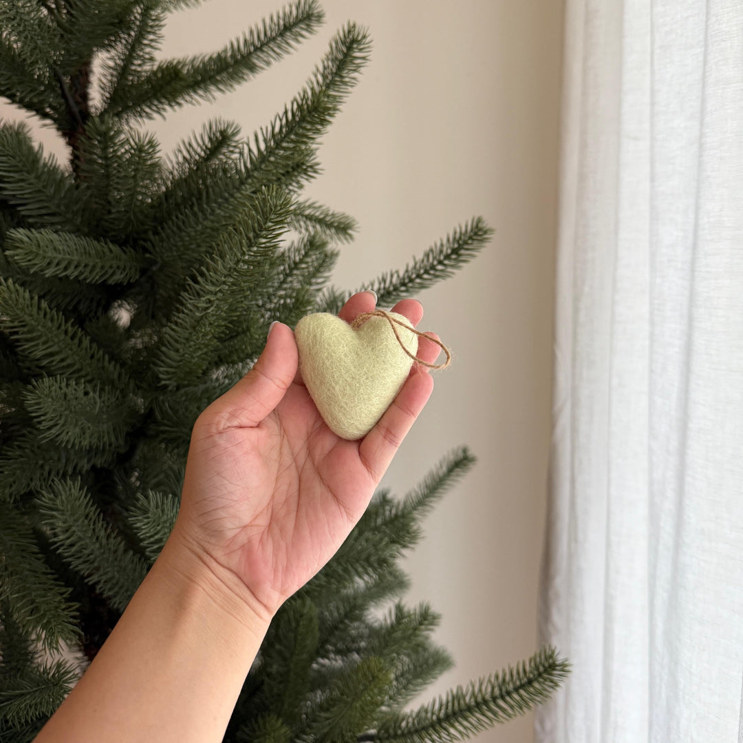 Felt Pastel Heart Ornaments – Set of 7 Wool Decorations
