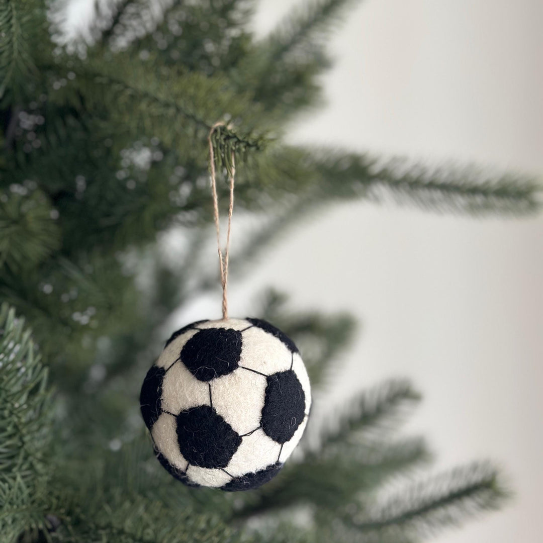Felt Soccer Ball Ornament – Handmade Wool Sports Christmas Decoration