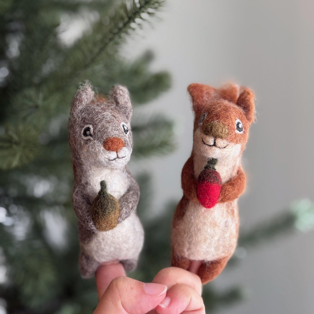 Felt Squirrel Finger Puppet with Acorn
