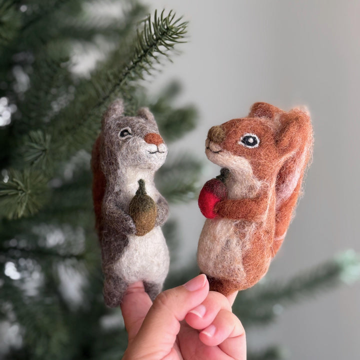 Felt Squirrel Finger Puppet with Acorn