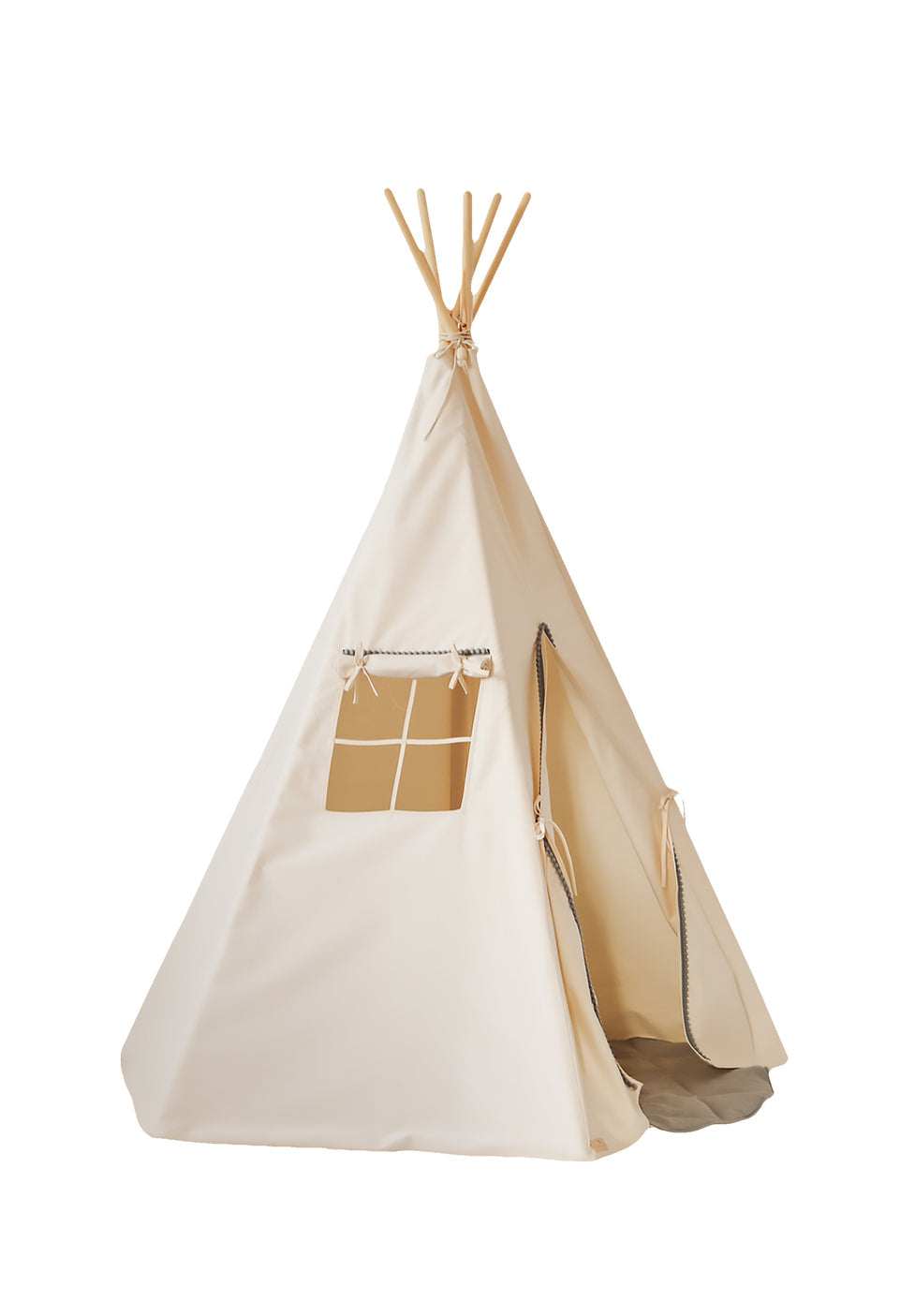 “Grey Pompoms” Teepee with Pompoms and Round Mat Set