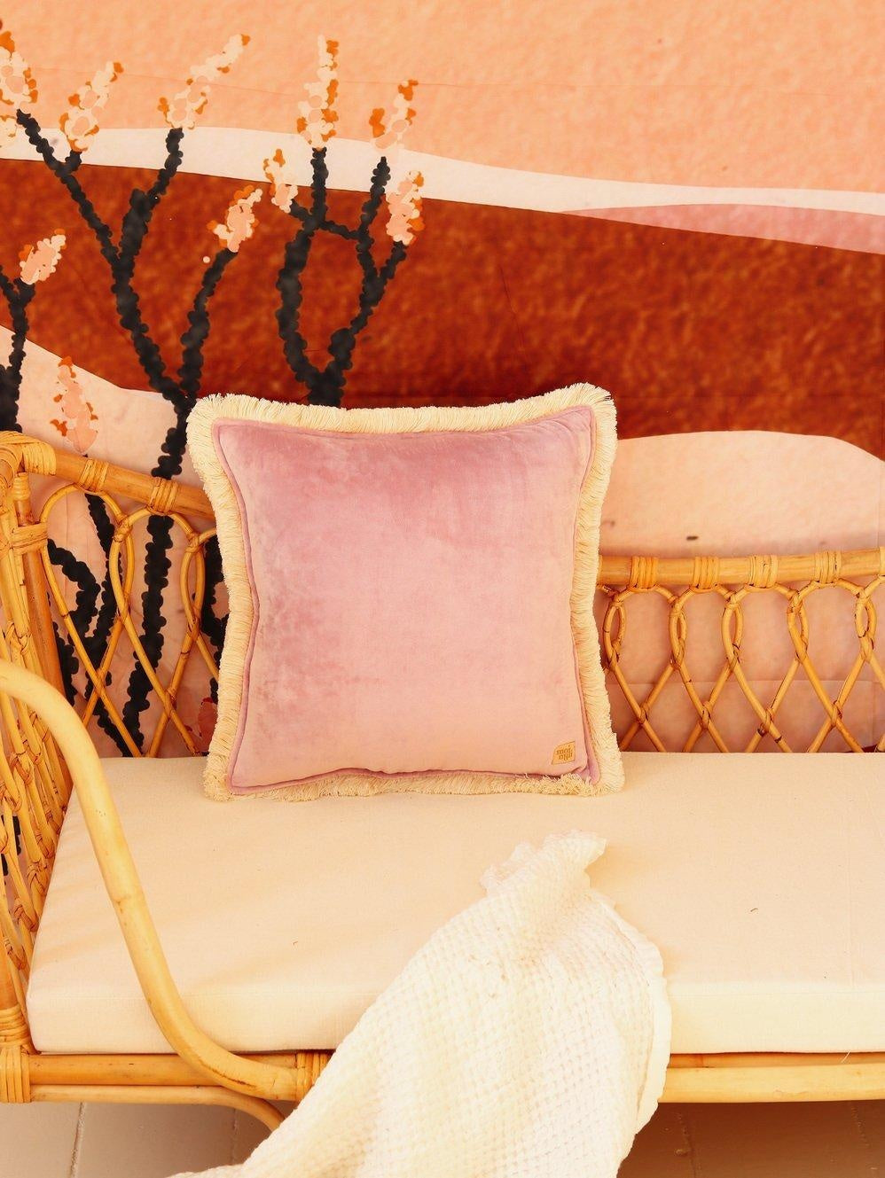 Soft Velvet "Light Pink" Pillow with Fringe