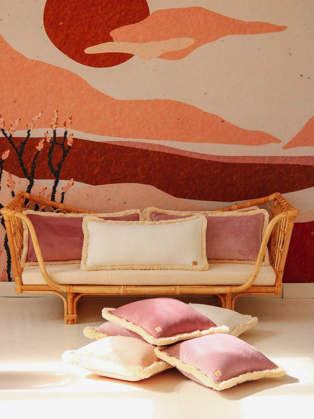 Soft Velvet "Light Pink" Pillow with Fringe