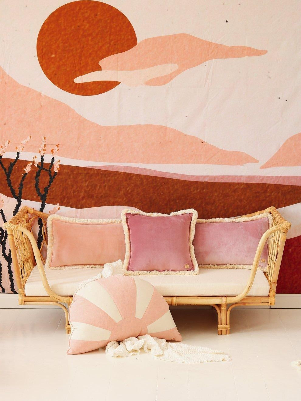 Soft Velvet "Light Pink" Pillow with Fringe