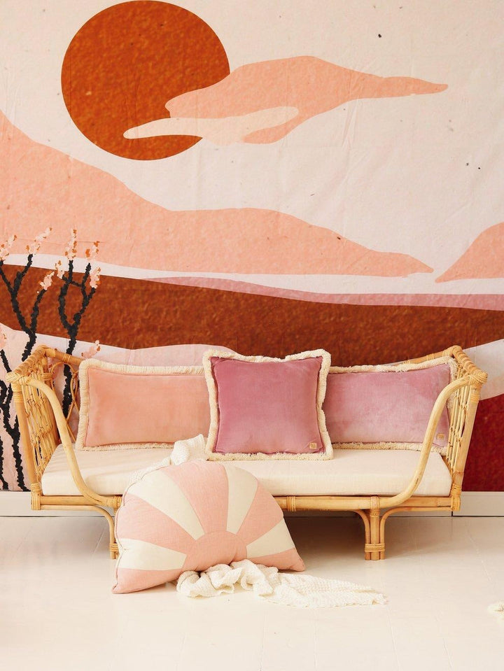 Soft Velvet "Light Pink" Pillow with Fringe