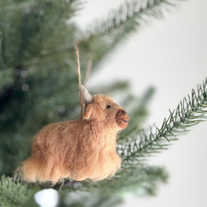Needle Felted Highland Cow Ornament