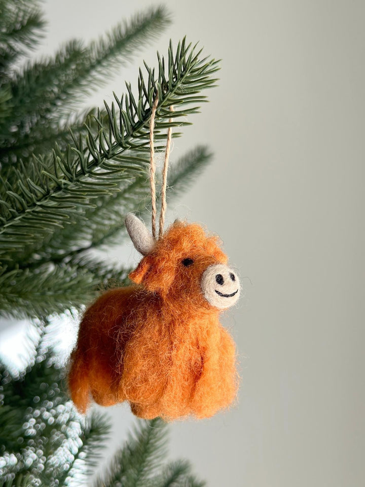 Needle Felted Highland Cow Ornament