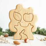 Wooden Tree Puzzle with Apple and Rabbit, a natural wood puzzle by Tiny Fox Hole, cut and finished by hand from solid wood · view 1