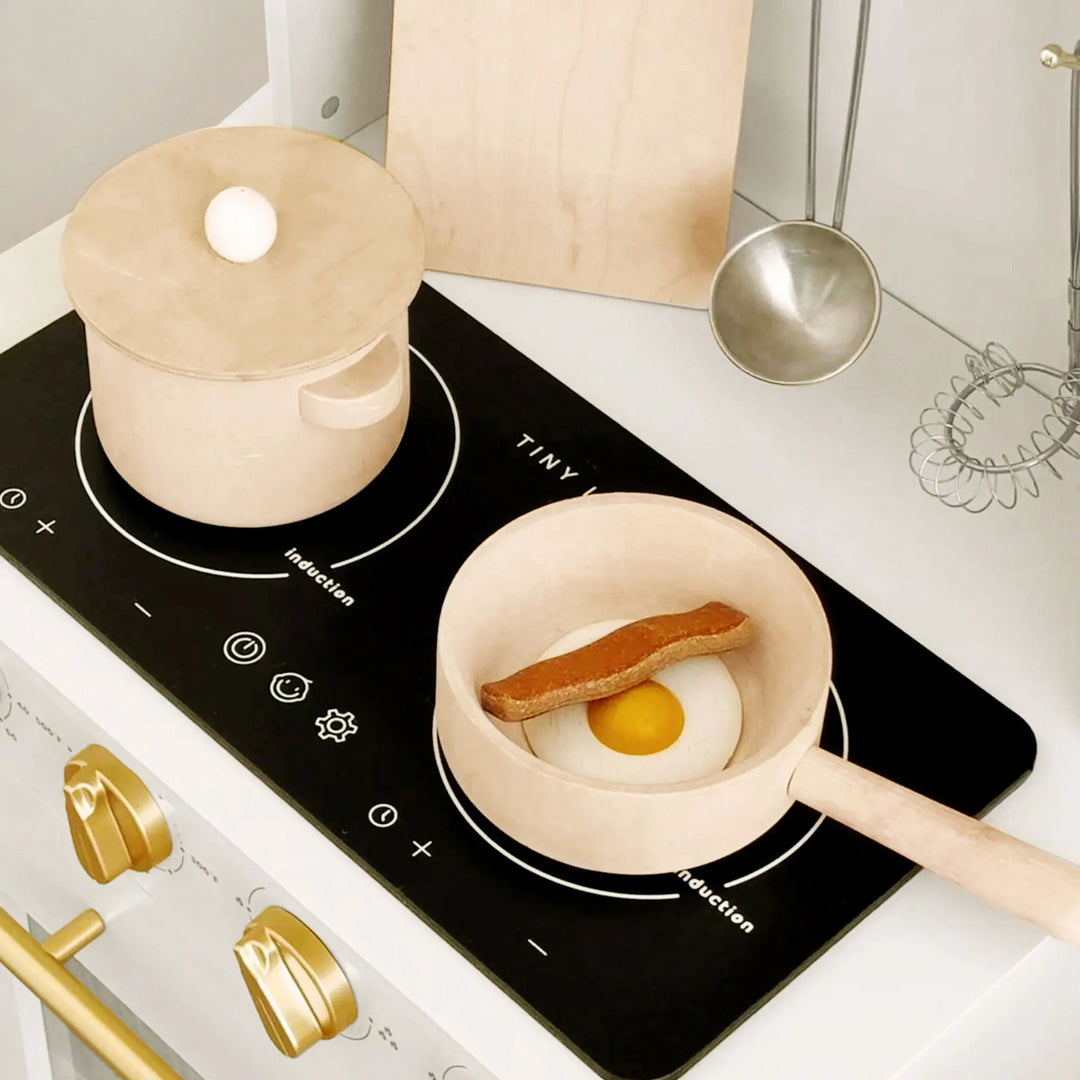 Tiny Land® Iconic Wooden Play Kitchen – Cream Pretend Cooking Set for Kids