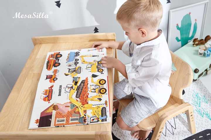 Mesasilla Primary Adjustable Table Set - with drawer-Bear Elephant Car Rabbit  Star - Height Adjustable
