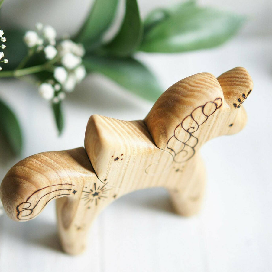 Wooden Unicorn with Wings, a natural wood animal toy by Tiny Fox Hole (view 5)