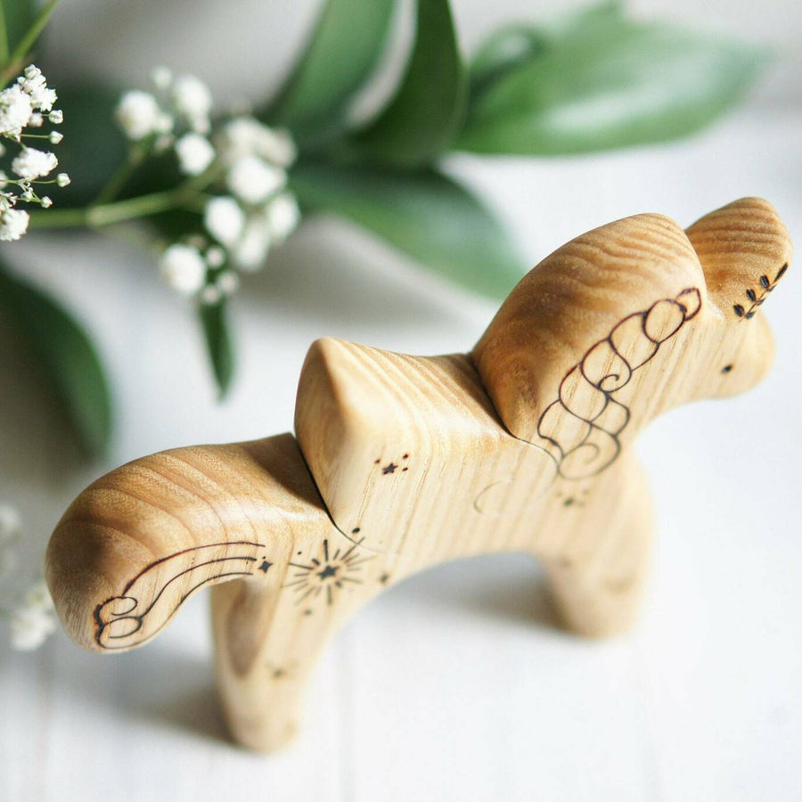 Wooden Unicorn with Wings, a natural wood animal toy by Tiny Fox Hole (view 6)