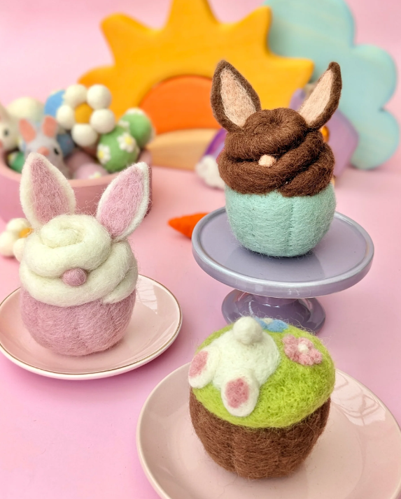 Felt Cupcake, Easter White Bunny with Ears