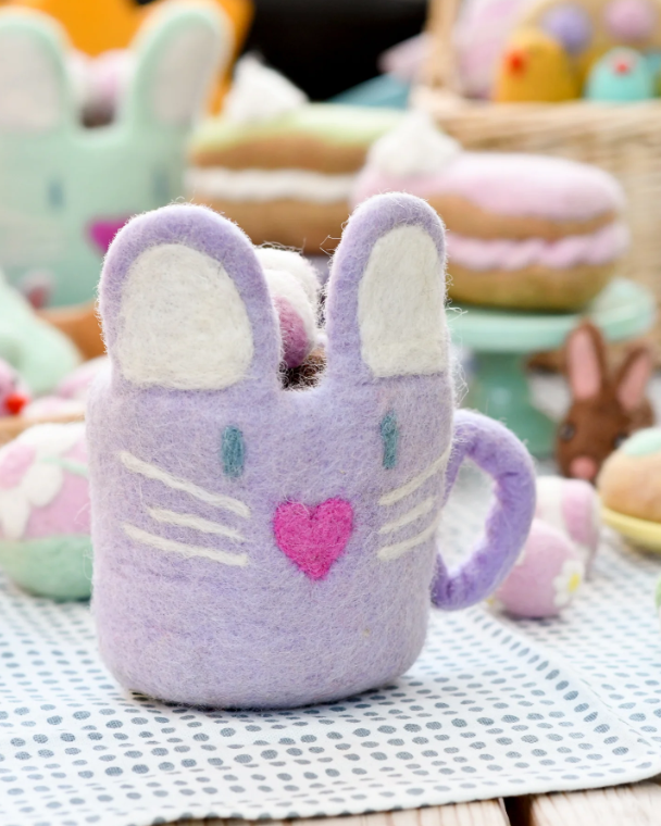 Felt Bunny Hot Chocolate Mug with Marshmallows, Lilac