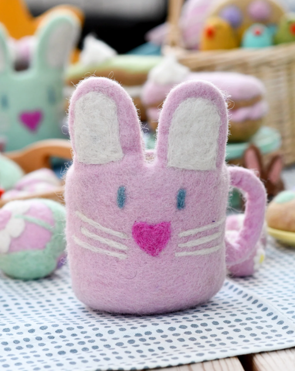 Felt Bunny Hot Chocolate Mug with Marshmallows, Pink Cup