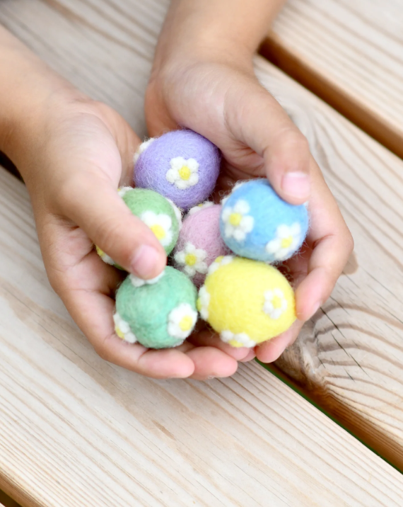 Felt Pastel Eggs with Flowers, Set of 6