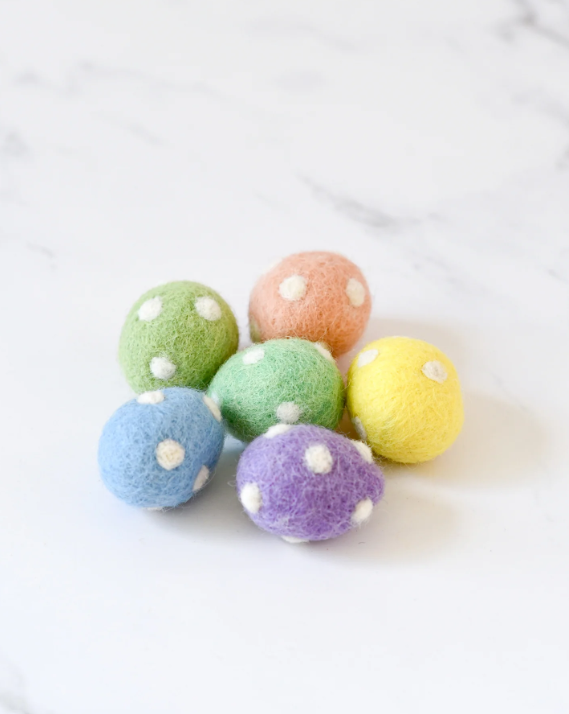 Felt Polka Dots Eggs, Set of 6