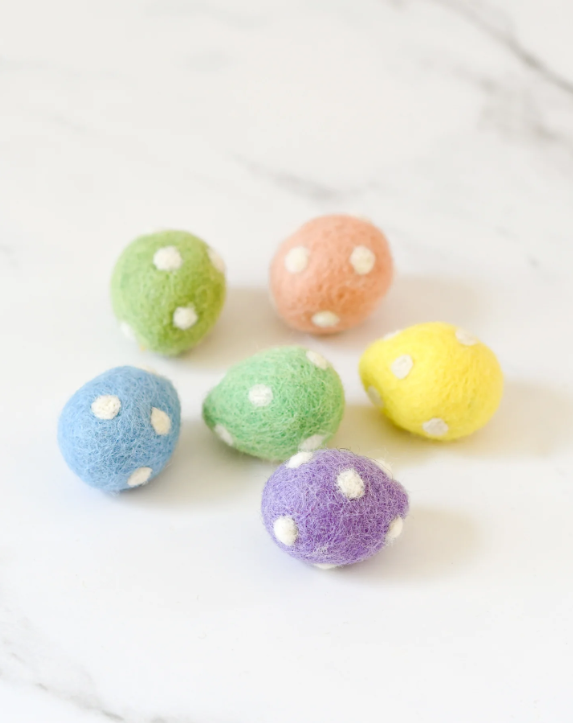 Felt Polka Dots Eggs, Set of 6