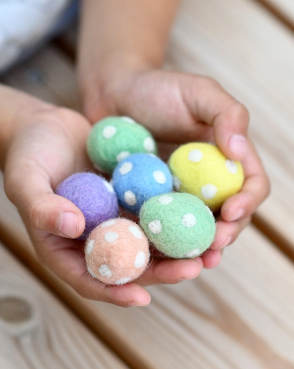 Felt Polka Dots Eggs, Set of 6
