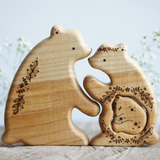 Wooden Bear Family Announcement Puzzle with two grown bears and a baby, a wooden new-baby keepsake by Tiny Fox Hole, cut and finished by hand · view 1