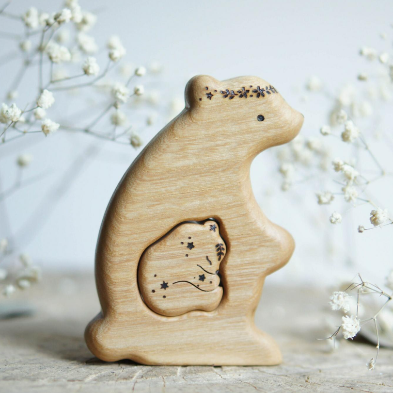 Wooden Bear Announcement Puzzle, a wooden new-baby keepsake by Tiny Fox Hole (view 3)